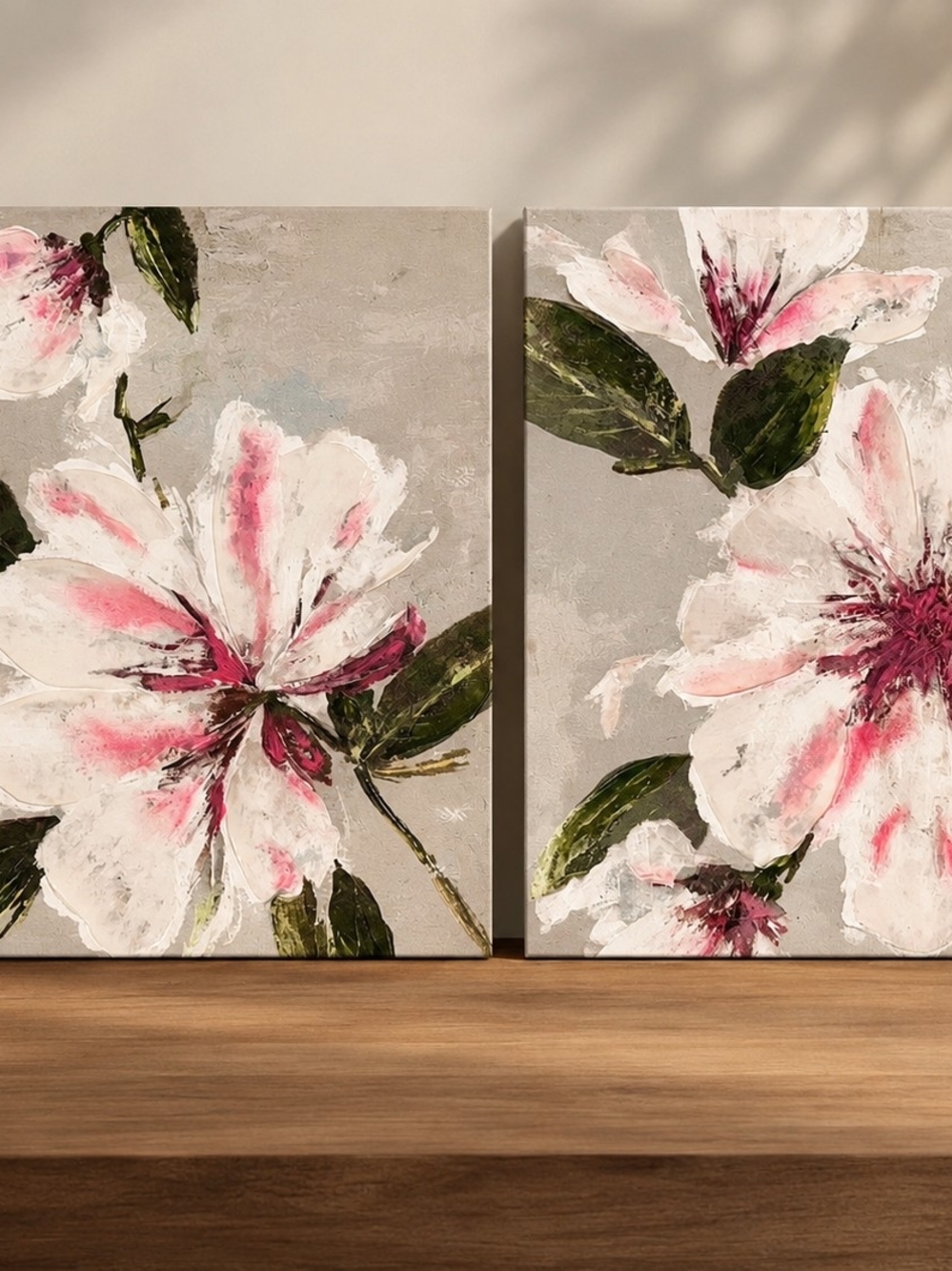 Floral Canvas Wall Art Pair - Pink and Green
